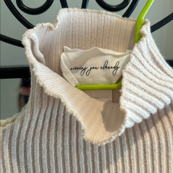 Cream Long Sleeve Ribbed Dress - Picture 4 of 5